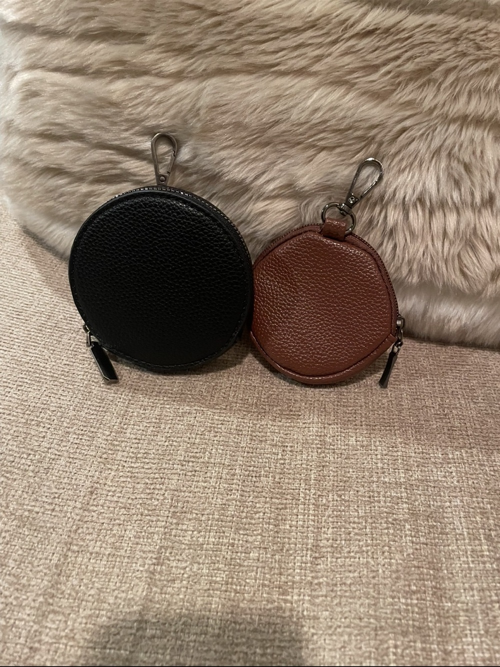 Round Leather Coin Pouch Pair - Black & Brown